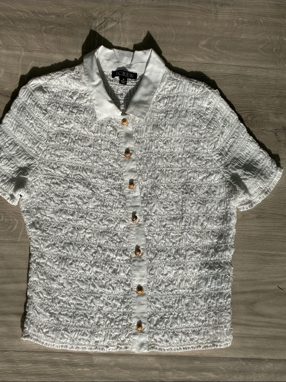 J. Crew Smocked button-up shirt in cotton-blend voile White Medium